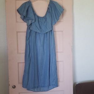 Off Shoulder Denim Swing Dress